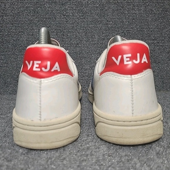 VEJA V-10 Sneakers Womens Size 7 White Red Blue Leather White Nautico Pekin - Picture 4 of 16